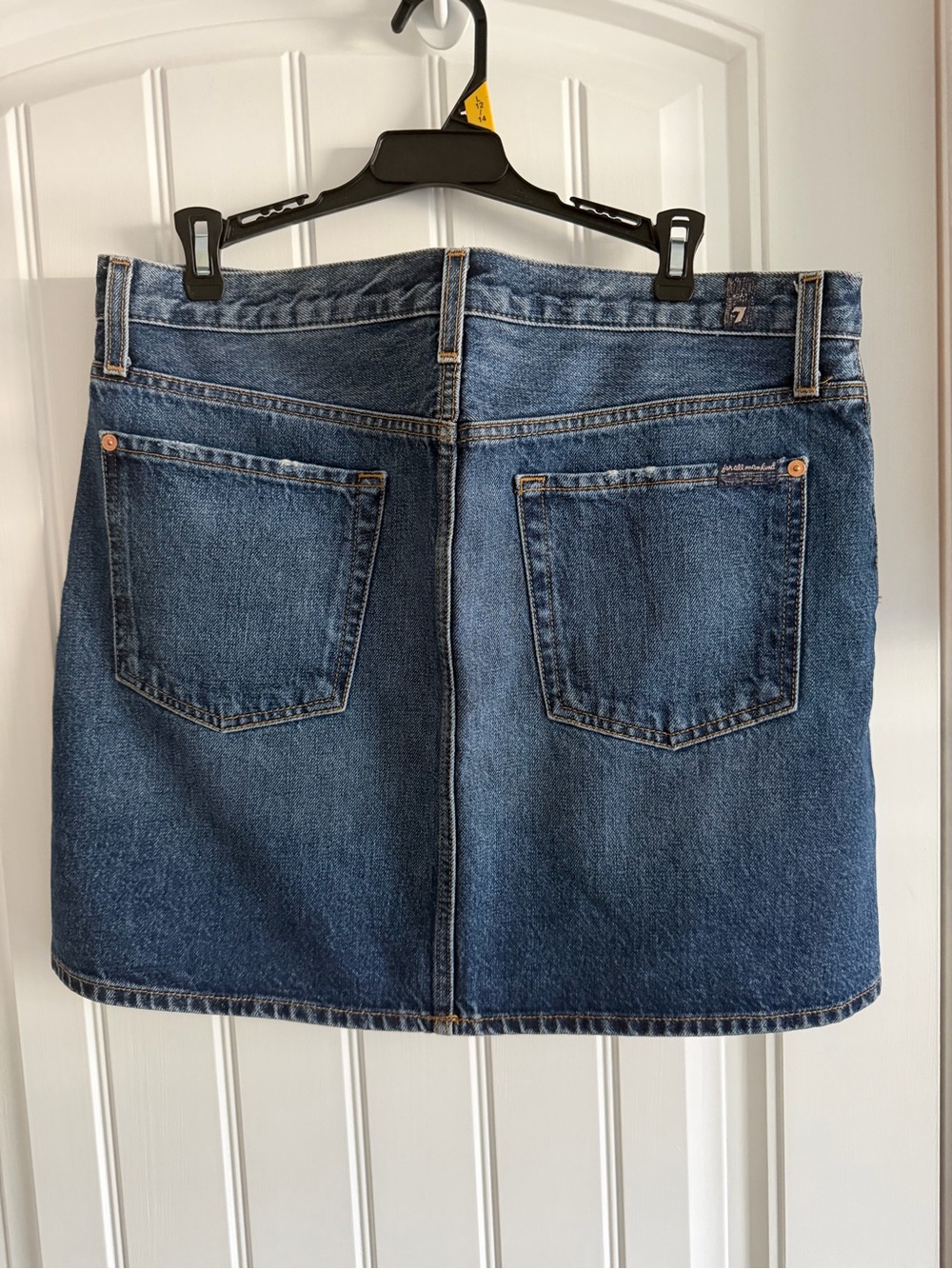 NWOT 7 For All Mankind Distressed Dark Blue Denim Mini Skirt - Picture 2 of 4